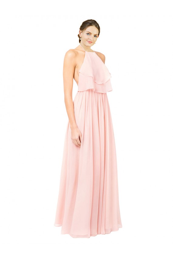 Online Rosa A-Linien Neckholder Chiffon Lange Brautjungfernkleider