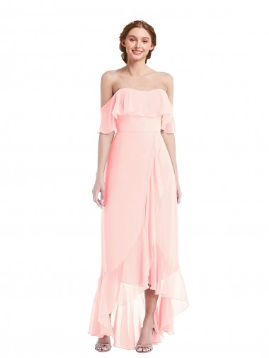 Online Rosa A-Linien Off-Schulter Chiffon Lange Brautjungfernkleider