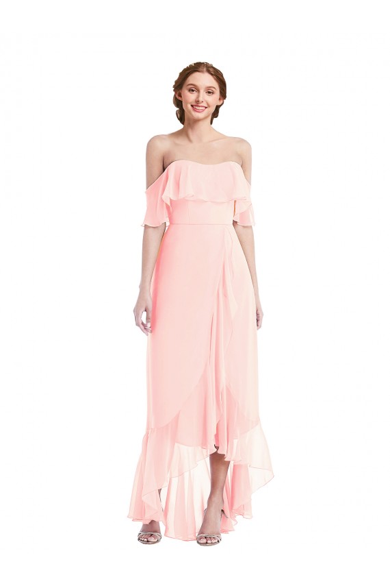 Online Rosa A-Linien Off-Schulter Chiffon Lange Brautjungfernkleider