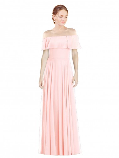 Online Rosa A-Linien Off-Schulter Quadrat Ausschnitt Chiffon Lange Brautjungfernkleider
