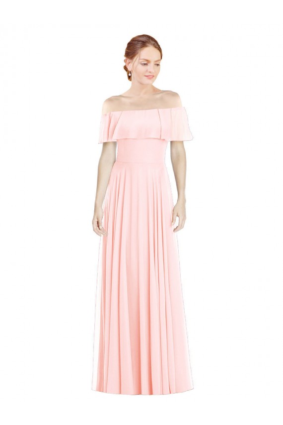 Online Rosa A-Linien Off-Schulter Quadrat Ausschnitt Chiffon Lange Brautjungfernkleider