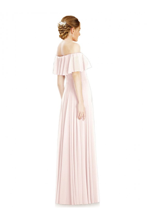 Online Rosa A-Linien Off-Schulter Quadrat Ausschnitt Chiffon Lange Brautjungfernkleider