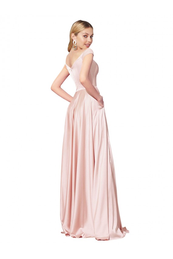 Online Rosa A-Linien Off-Schulter Satin Lange Formale Brautjungfernkleider / Abendkleider / Abiballkleider