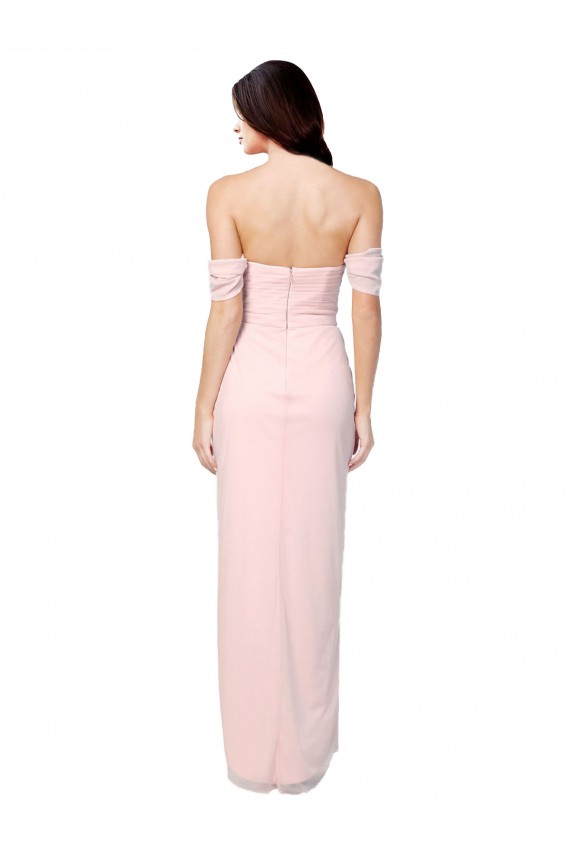 Online Rosa A-Linien Off-Schulter Trägerlos Chiffon Lange Brautjungfernkleider