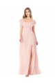 Online Rosa A-Linien Quadrat Ausschnitt Chiffon Lange Brautjungfernkleider