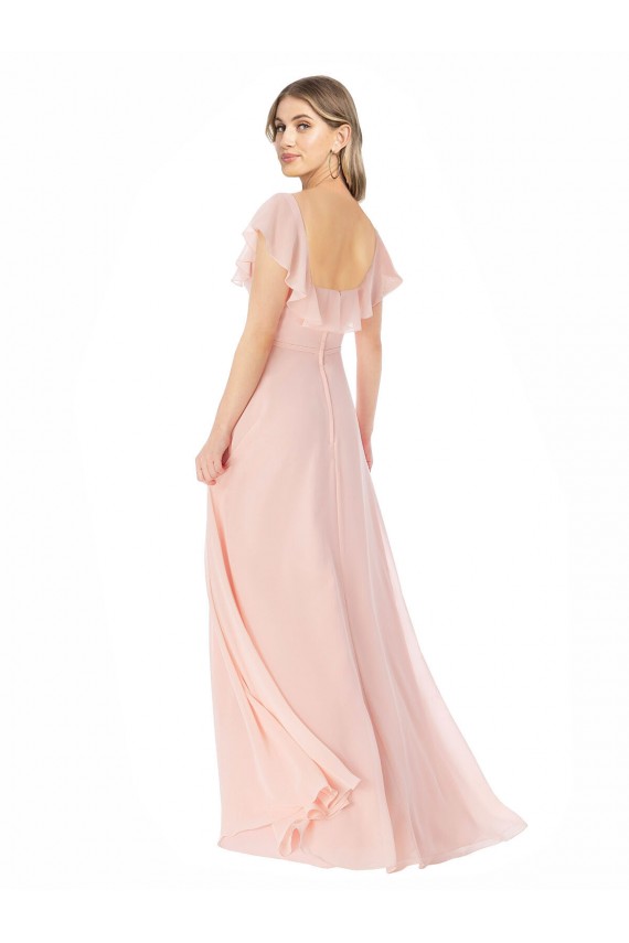 Online Rosa A-Linien Quadrat Ausschnitt Chiffon Lange Brautjungfernkleider