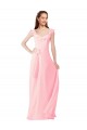 Online Rosa A-Linien V-Ausschnitt Chiffon Lange Brautjungfernkleider