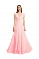 Online Rosa A-Linien V-Ausschnitt Chiffon Lange Brautjungfernkleider