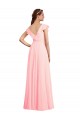 Online Rosa A-Linien V-Ausschnitt Chiffon Lange Brautjungfernkleider