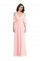 Online Rosa A-Linien V-Ausschnitt Chiffon Lange Brautjungfernkleider