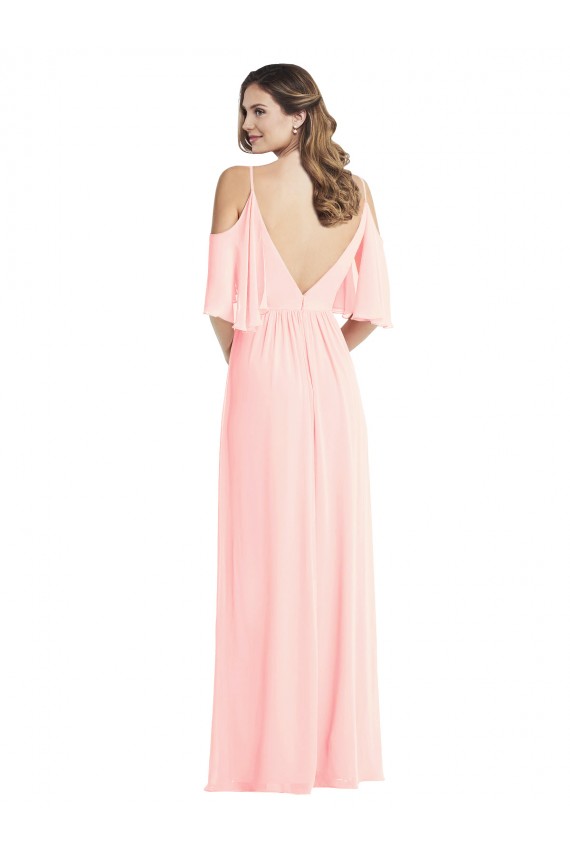 Online Rosa A-Linien V-Ausschnitt Chiffon Lange Brautjungfernkleider