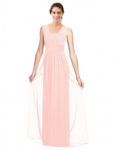 Online Rosa A-Linien V-Ausschnitt Chiffon Lange Brautjungfernkleider