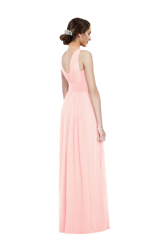 Online Rosa A-Linien V-Ausschnitt Chiffon Lange Brautjungfernkleider