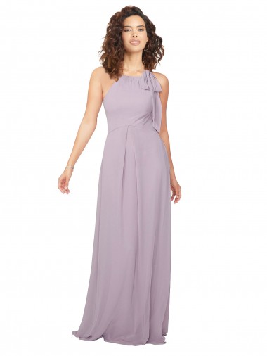 Online Rosa Leuchten A-Linien Neckholder Chiffon Lange Brautjungfernkleider