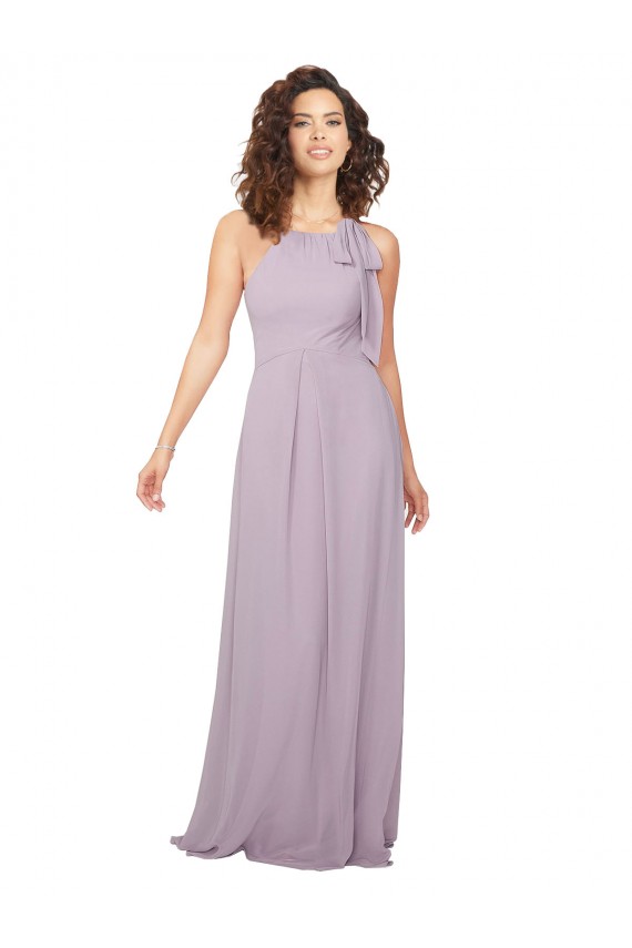 Online Rosa Leuchten A-Linien Neckholder Chiffon Lange Brautjungfernkleider