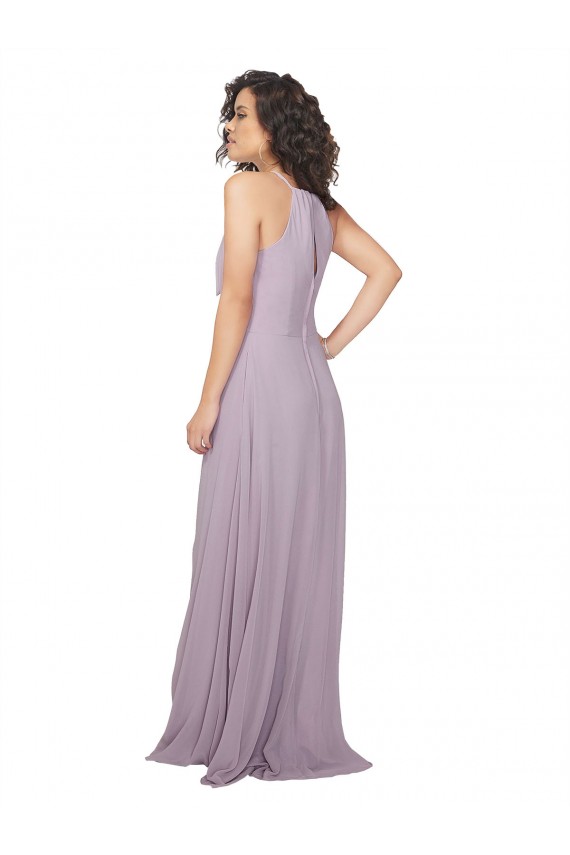 Online Rosa Leuchten A-Linien Neckholder Chiffon Lange Brautjungfernkleider