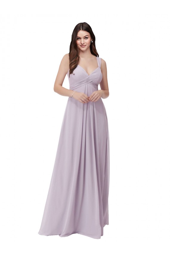 Online Rosa Leuchten A-Linien V-Ausschnitt Chiffon Lange Brautjungfernkleider