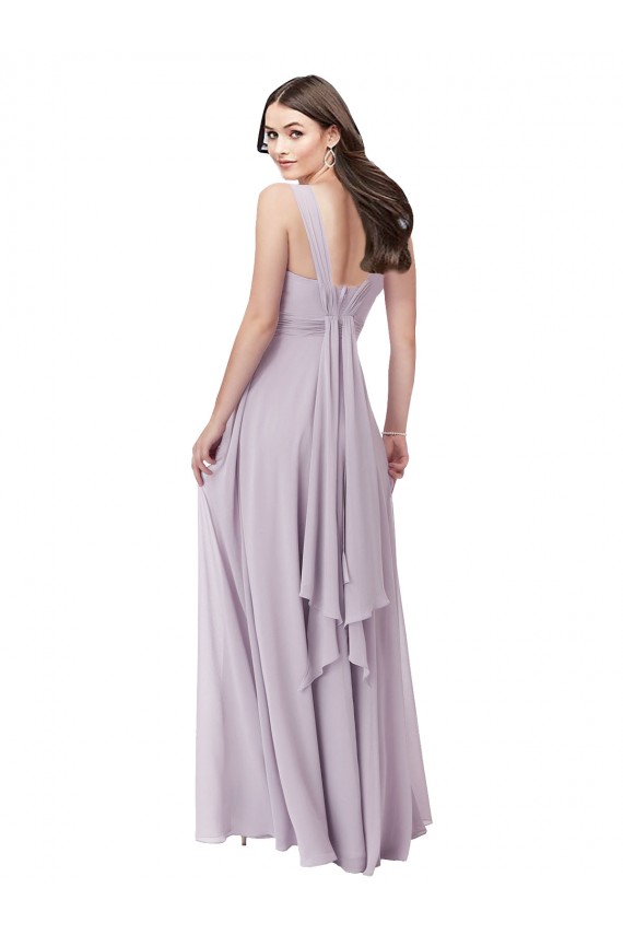 Online Rosa Leuchten A-Linien V-Ausschnitt Chiffon Lange Brautjungfernkleider