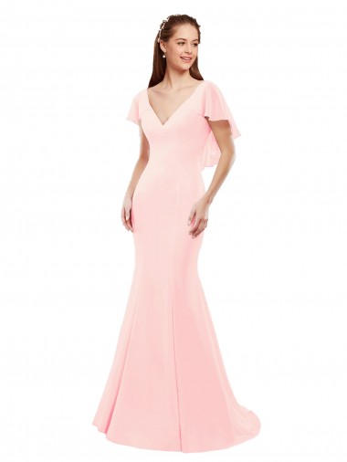 Online Rosa Meerjungfrau V-Ausschnitt Chiffon Lange Brautjungfernkleider