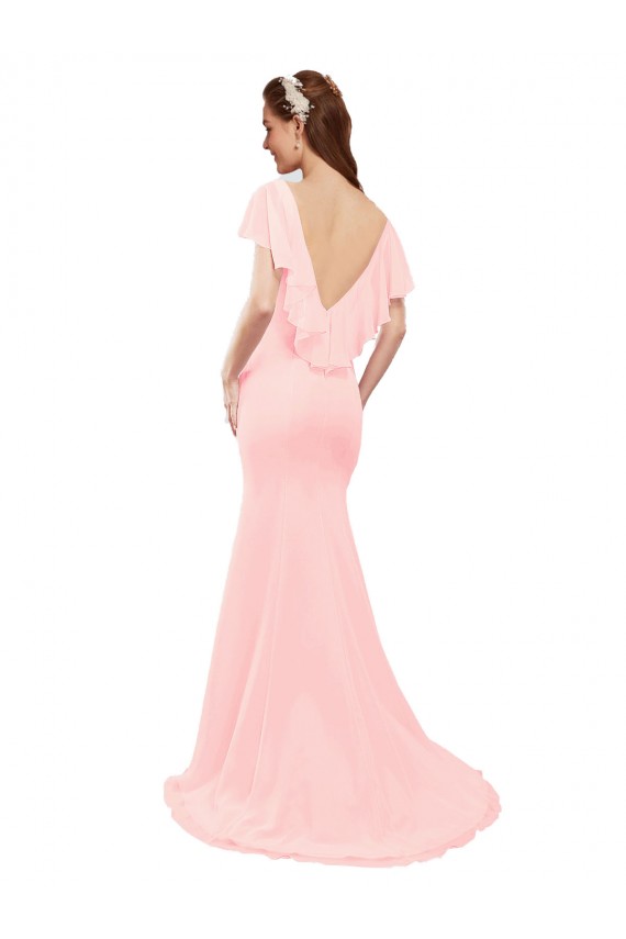 Online Rosa Meerjungfrau V-Ausschnitt Chiffon Lange Brautjungfernkleider