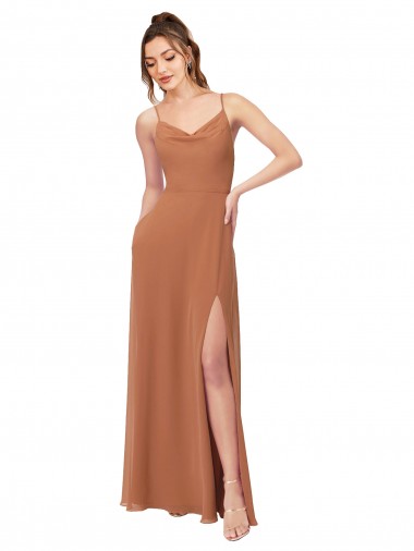 Online Rosenholz A-Linien Haube Ausschnitt Chiffon Lange Brautjungfernkleider