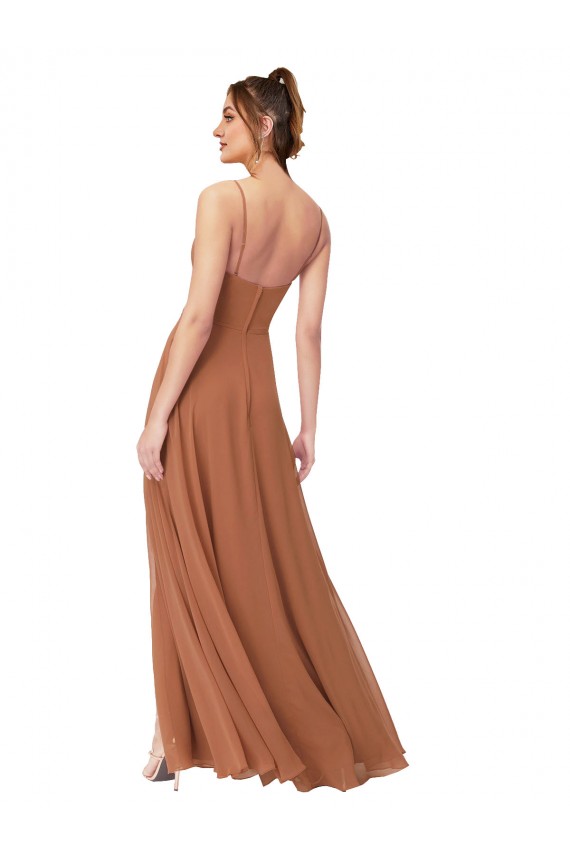 Online Rosenholz A-Linien Haube Ausschnitt Chiffon Lange Brautjungfernkleider
