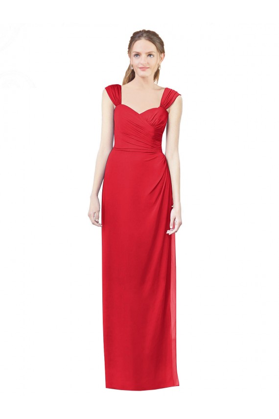 Online Rot A-Linien Chiffon Lange Brautjungfernkleider
