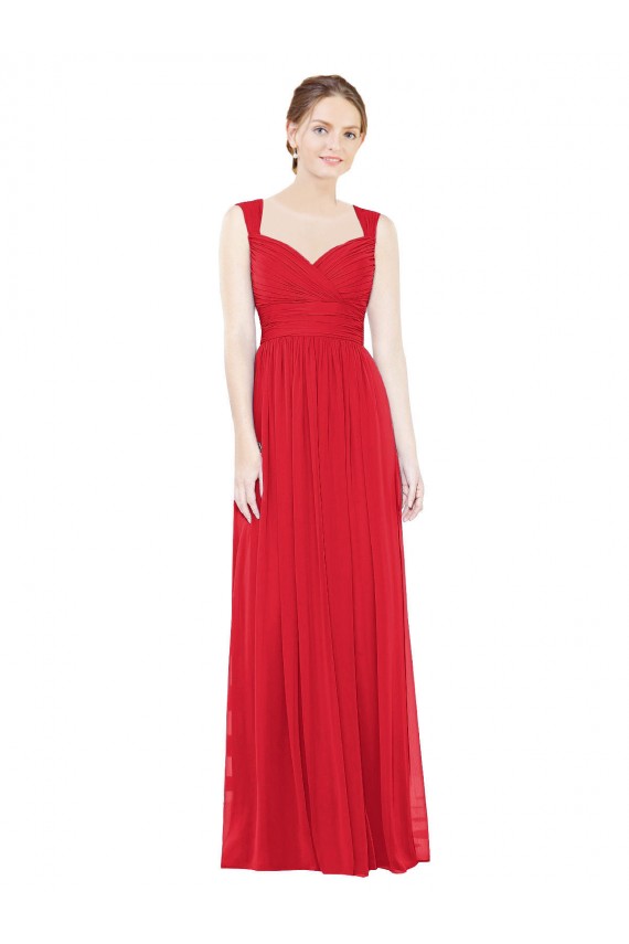 Online Rot A-Linien Chiffon Lange Brautjungfernkleider