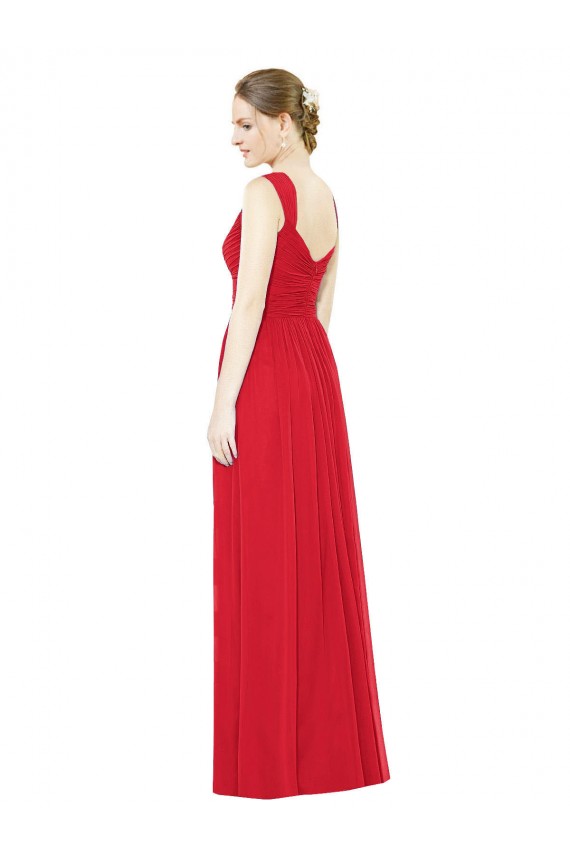 Online Rot A-Linien Chiffon Lange Brautjungfernkleider