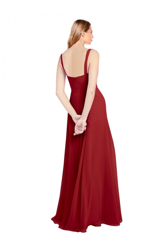 Online Rot A-Linien Chiffon Lange Brautjungfernkleider