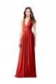 Online Rot A-Linien Neckholder V-Ausschnitt Chiffon Lange Brautjungfernkleider