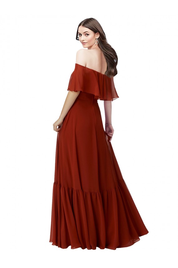 Online Rot A-Linien Off-Schulter Chiffon Lange Brautjungfernkleider
