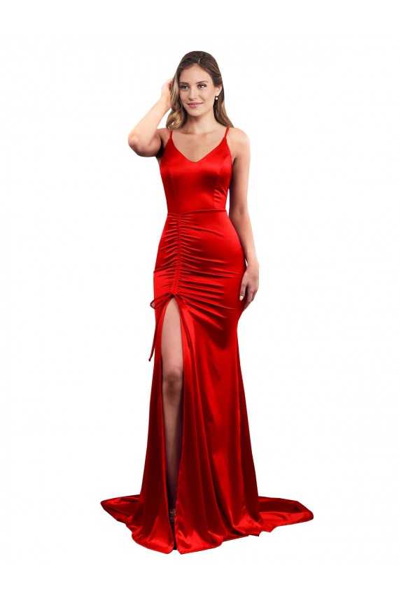 Online Rot Meerjungfrau Stretch-Satin Lange Formale Brautjungfernkleider / Abendkleider / Abiballkleider