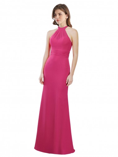 Online Rubin A-Linien Neckholder Chiffon Lange Brautjungfernkleider