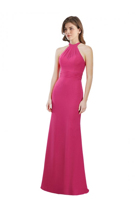 Online Rubin A-Linien Neckholder Chiffon Lange Brautjungfernkleider