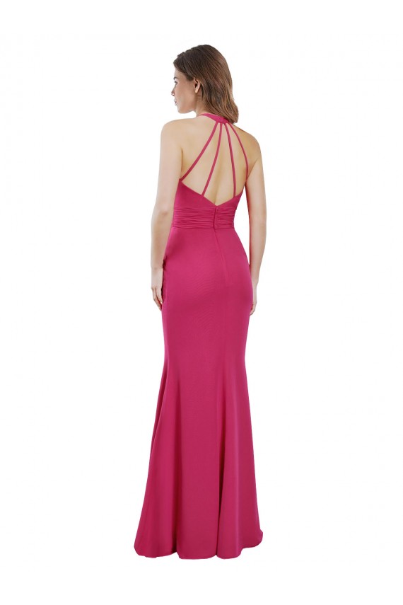 Online Rubin A-Linien Neckholder Chiffon Lange Brautjungfernkleider