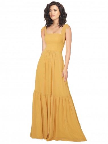 Online Safran A-Linien Quadrat Ausschnitt Chiffon Lange Brautjungfernkleider