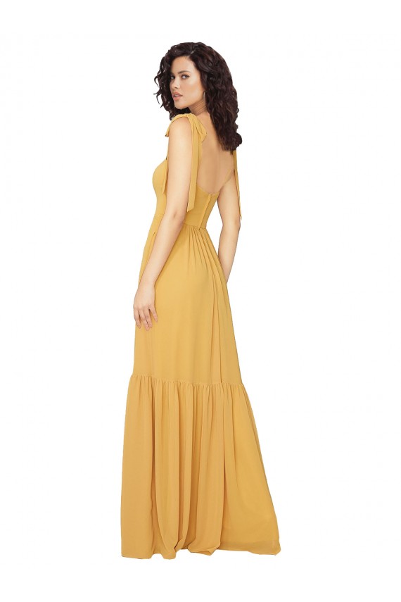 Online Safran A-Linien Quadrat Ausschnitt Chiffon Lange Brautjungfernkleider