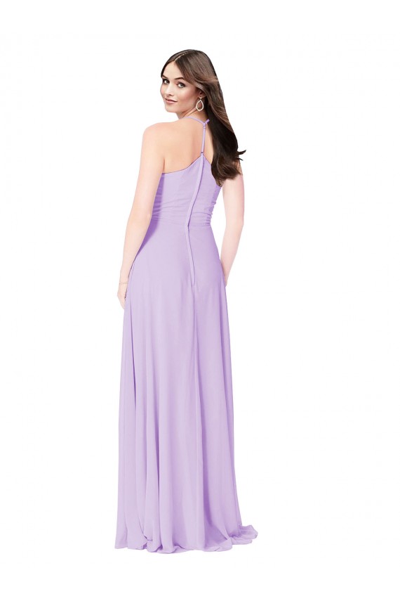 Online Safran A-Linien V-Ausschnitt Chiffon Lange Brautjungfernkleider