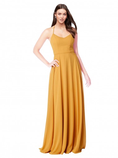 Online Safran A-Linien V-Ausschnitt Chiffon Lange Brautjungfernkleider