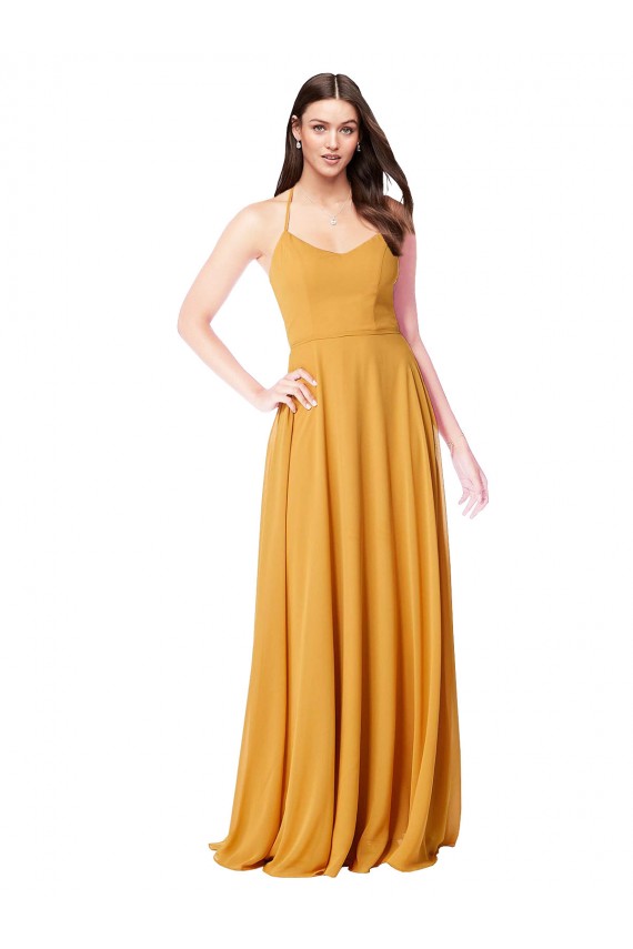 Online Safran A-Linien V-Ausschnitt Chiffon Lange Brautjungfernkleider