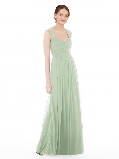 Online Salbeigrün A-Linien Chiffon Lange Brautjungfernkleider