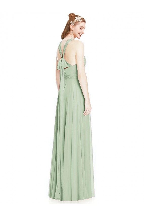 Online Salbeigrün A-Linien Neckholder Chiffon Lange Brautjungfernkleider