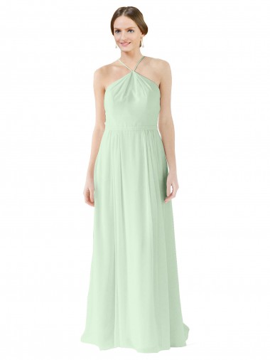 Online Salbeigrün A-Linien Neckholder Chiffon Lange Brautjungfernkleider