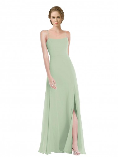 Online Salbeigrün A-Linien Scoop Chiffon Lange Brautjungfernkleider