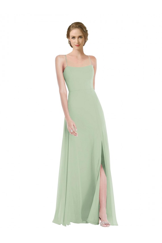 Online Salbeigrün A-Linien Scoop Chiffon Lange Brautjungfernkleider