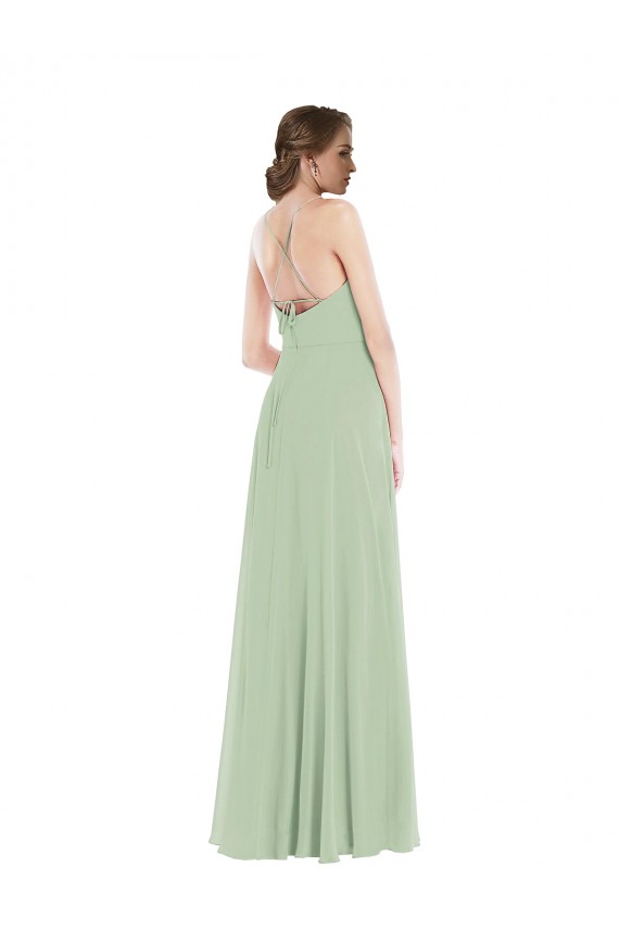 Online Salbeigrün A-Linien Scoop Chiffon Lange Brautjungfernkleider