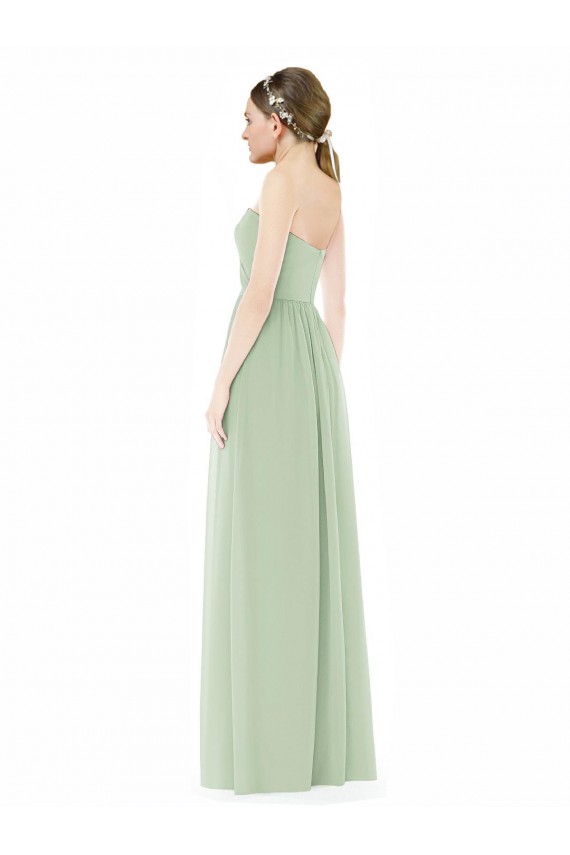Online Salbeigrün A-Linien Trägerlos Chiffon Lange Brautjungfernkleider