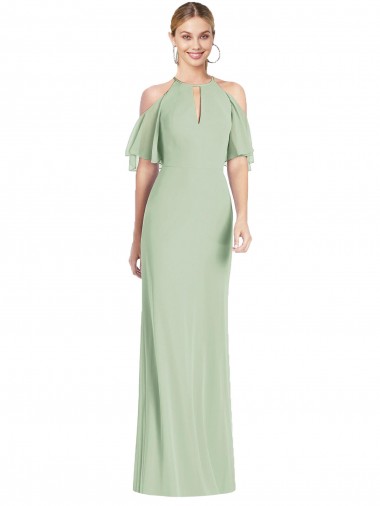 Online Salbeigrün Meerjungfrau Neckholder Chiffon Lange Brautjungfernkleider