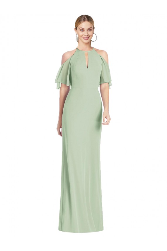 Online Salbeigrün Meerjungfrau Neckholder Chiffon Lange Brautjungfernkleider